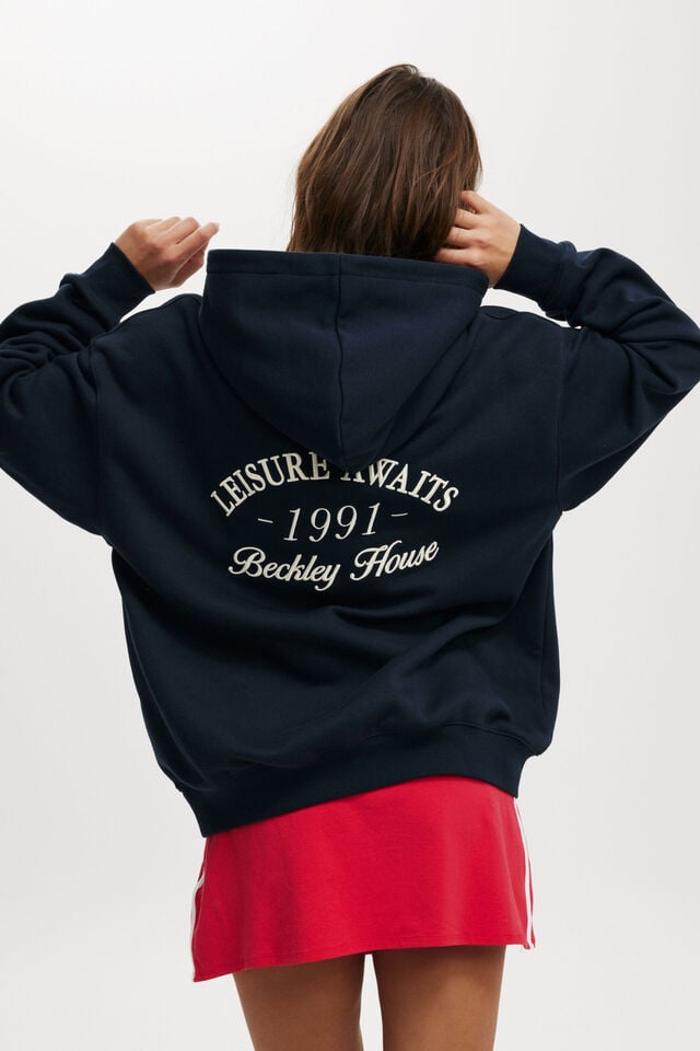 Cotton On Graphic Fleece Hoodie Bh Script / Ink Navy