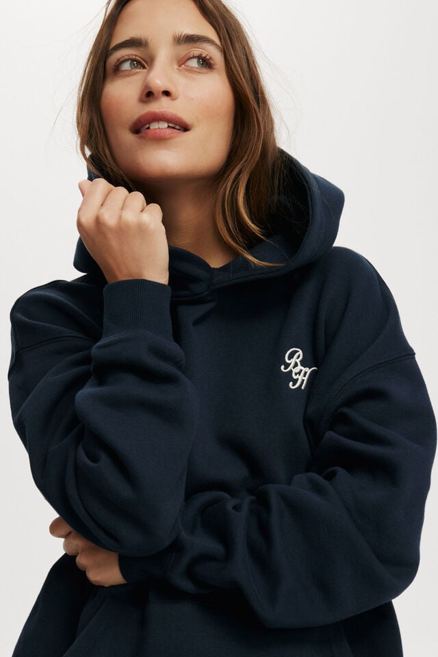 Cotton On Graphic Fleece Hoodie Bh Script / Ink Navy