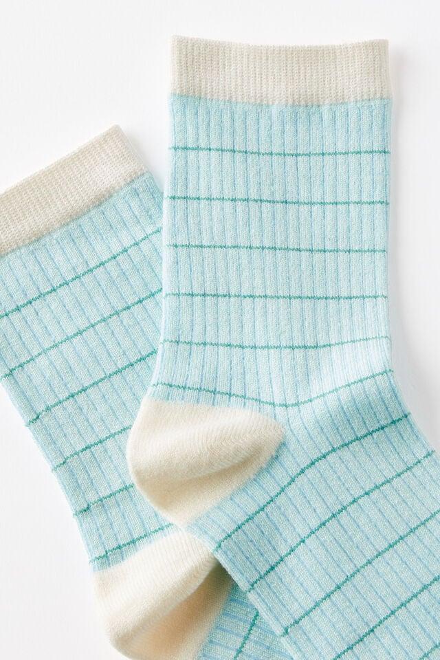 Cotton On Grid Pattern Crew Sock Cloudy Jade