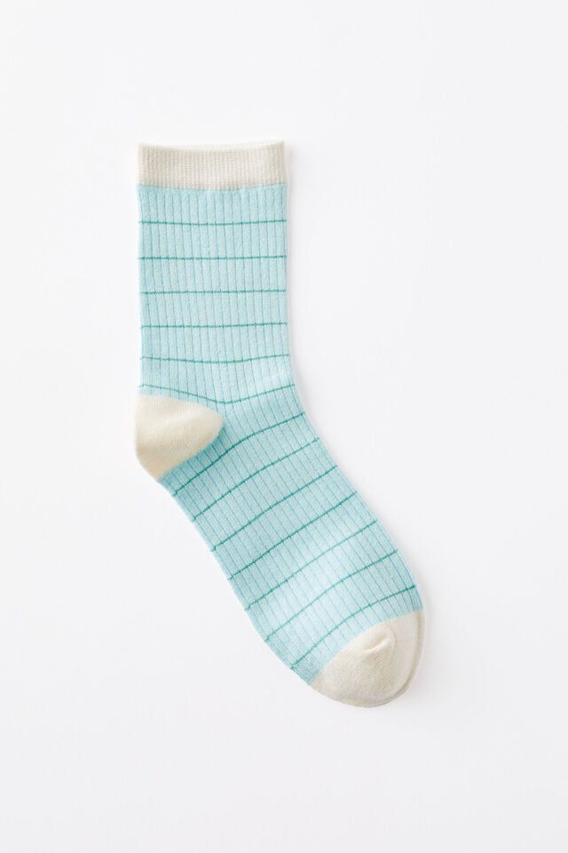 cotton on Grid Pattern Crew Sock cloudy jade