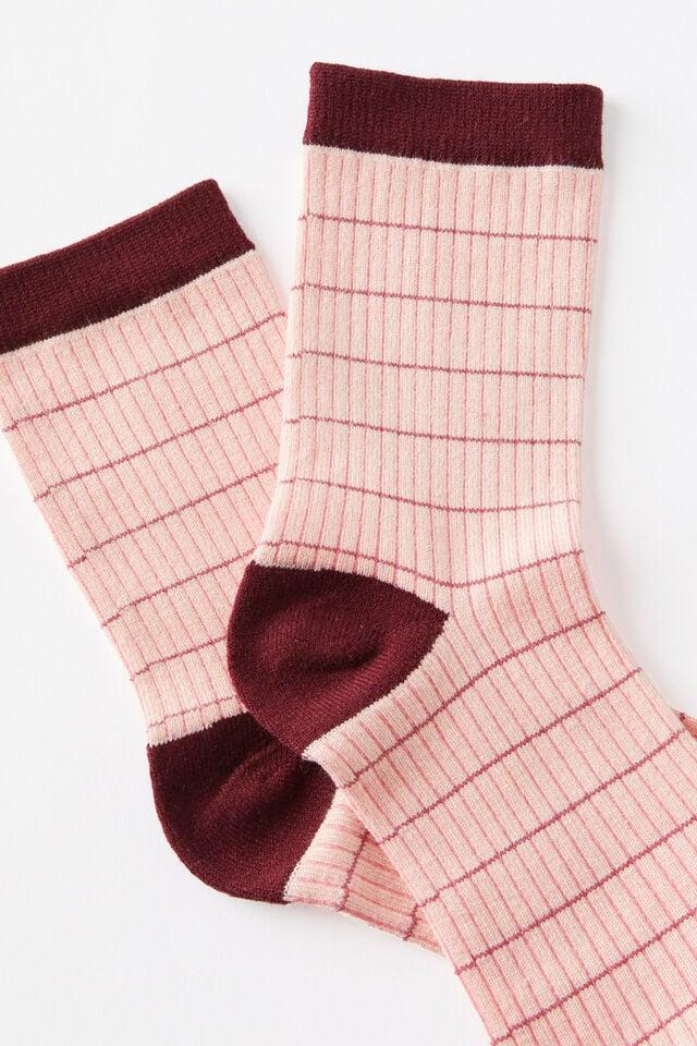Cotton On Grid Pattern Crew Sock Soft Pink
