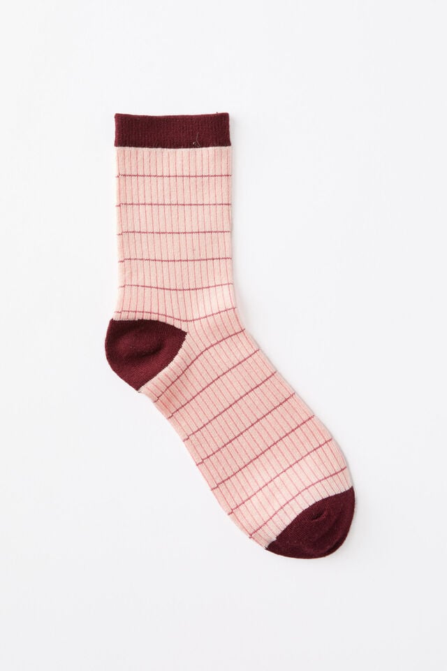 cotton on Grid Pattern Crew Sock soft pink