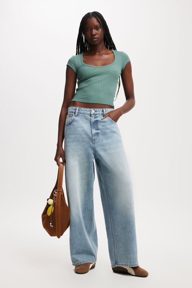 Cotton On Hailey Textured Short Sleeve Cloudy Jade