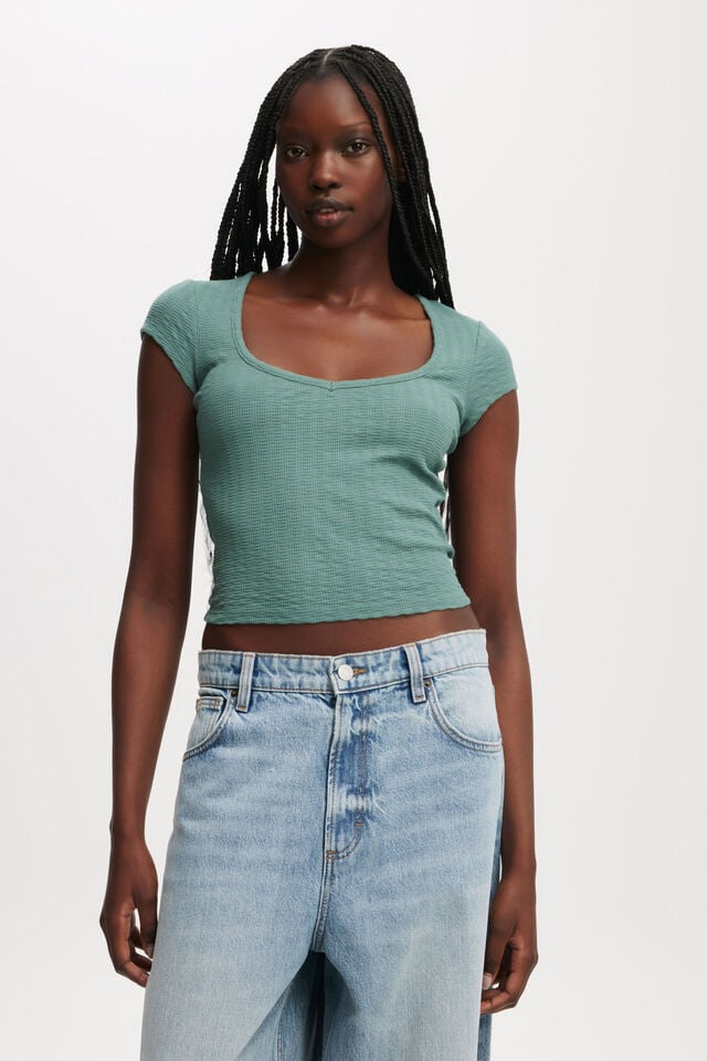 cotton on Hailey Textured Short Sleeve cloudy jade