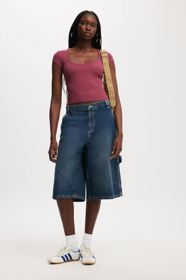 Cotton On Hailey Textured Short Sleeve Rich Plum