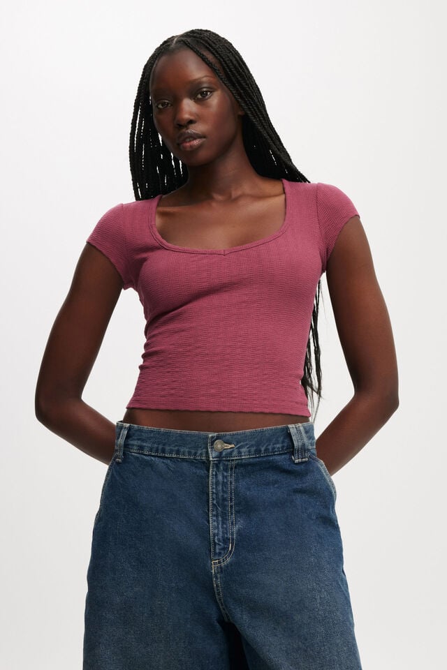 cotton on Hailey Textured Short Sleeve rich plum