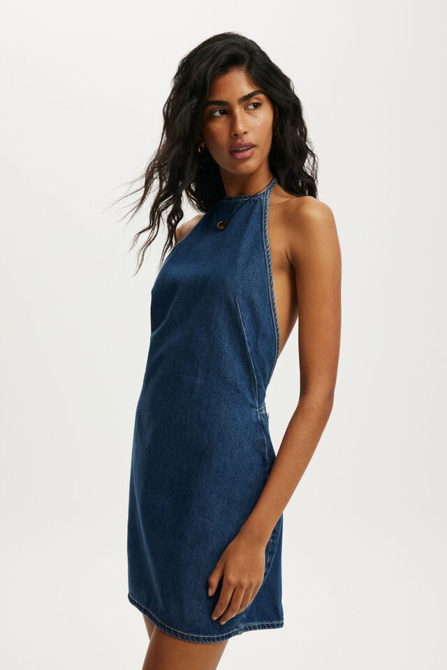 cotton on Halter Denim Mini Dress grotto blue