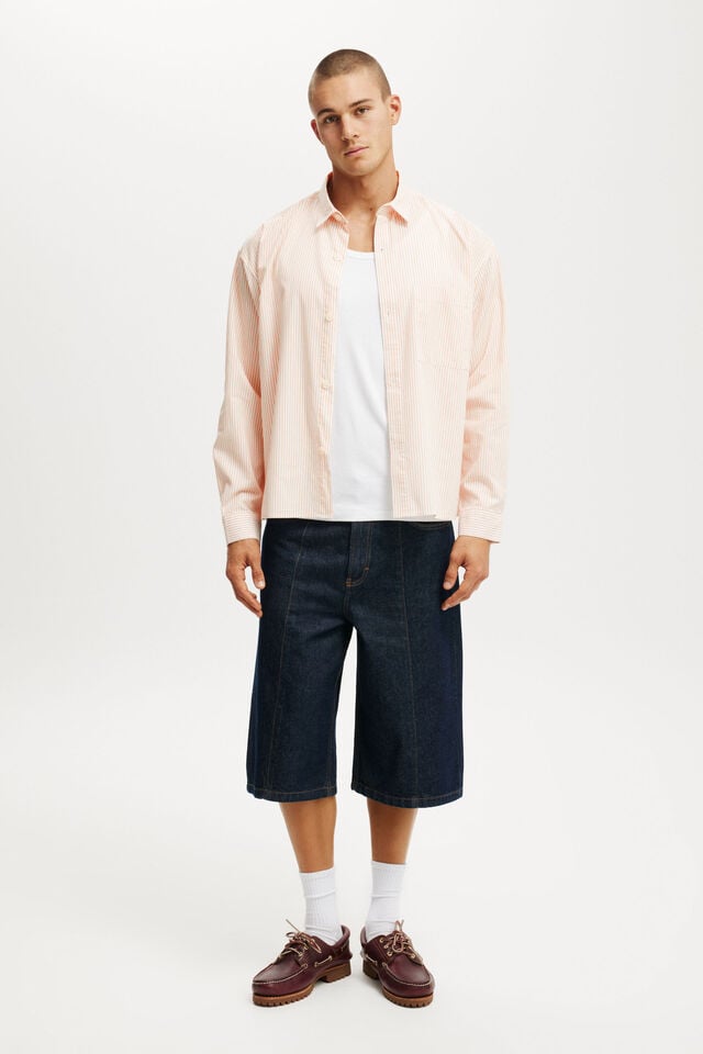 Cotton On Hampton Long Sleeve Shirt Apricot Stripe