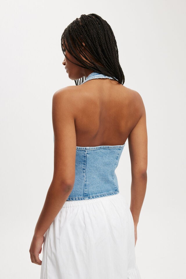Cotton On Harley Denim Halter Vest Breeze Blue
