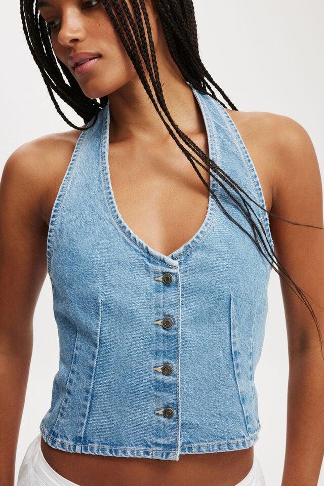 Cotton On Harley Denim Halter Vest Breeze Blue
