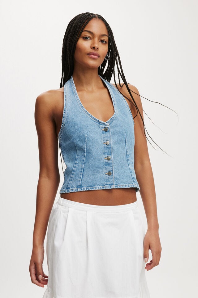 cotton on Harley Denim Halter Vest breeze blue