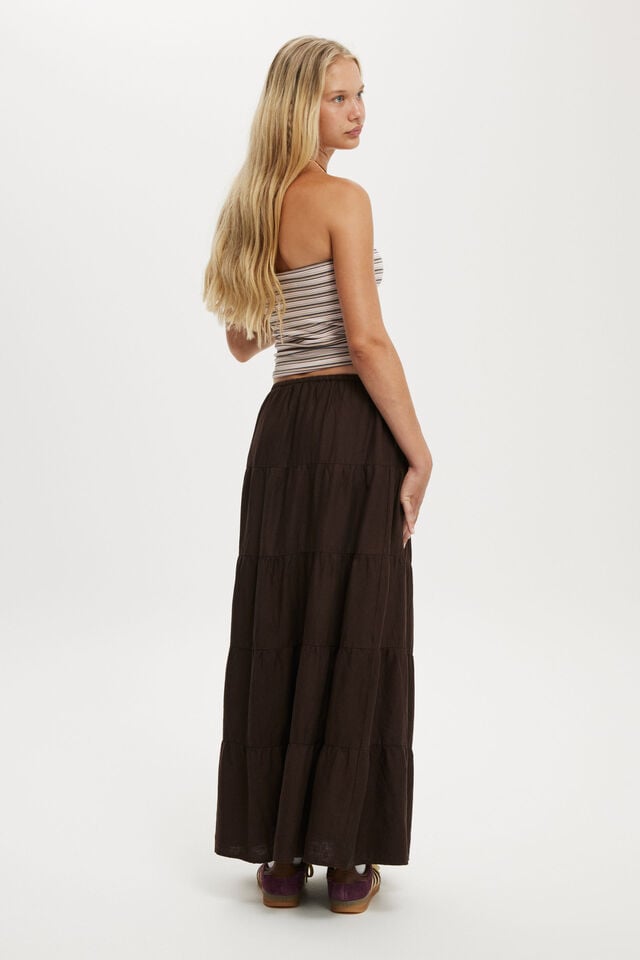 Cotton On Haven Multi Tiered Maxi Skirt Dark Oak