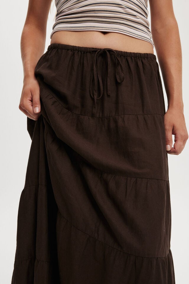 Cotton On Haven Multi Tiered Maxi Skirt Dark Oak