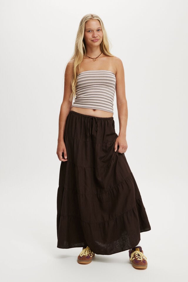 cotton on Haven Multi Tiered Maxi Skirt dark oak