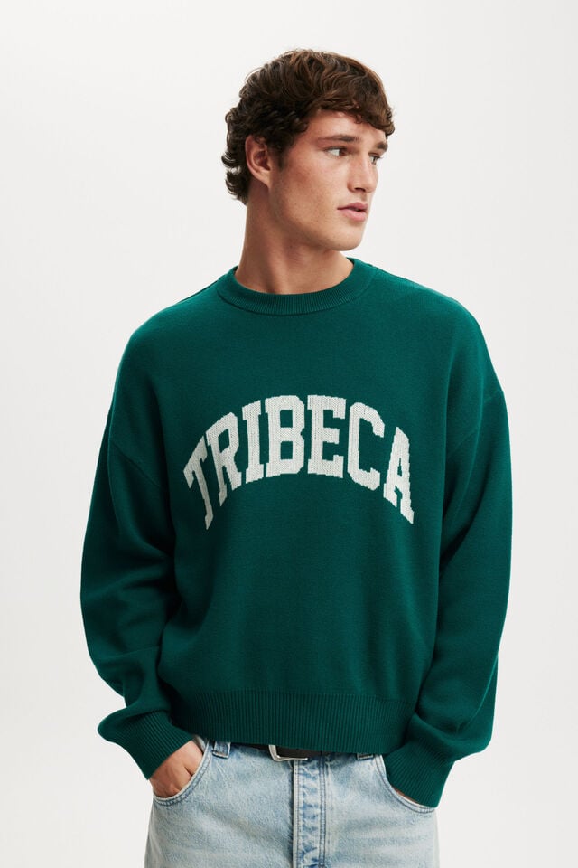 cotton on Heritage Crew Knit deep green