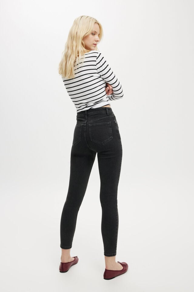 Cotton On High Rise Skinny Jean Graphite Black Rip