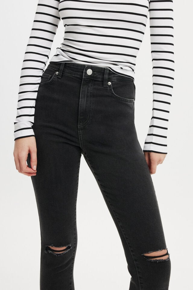 Cotton On High Rise Skinny Jean Graphite Black Rip