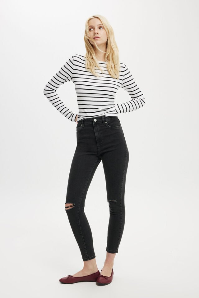 cotton on High Rise Skinny Jean graphite black rip