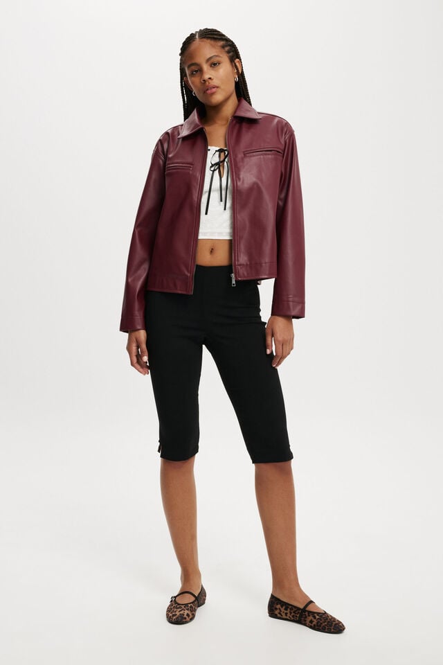 Cotton On Ivy Faux Leather Jacket Deep Cherry