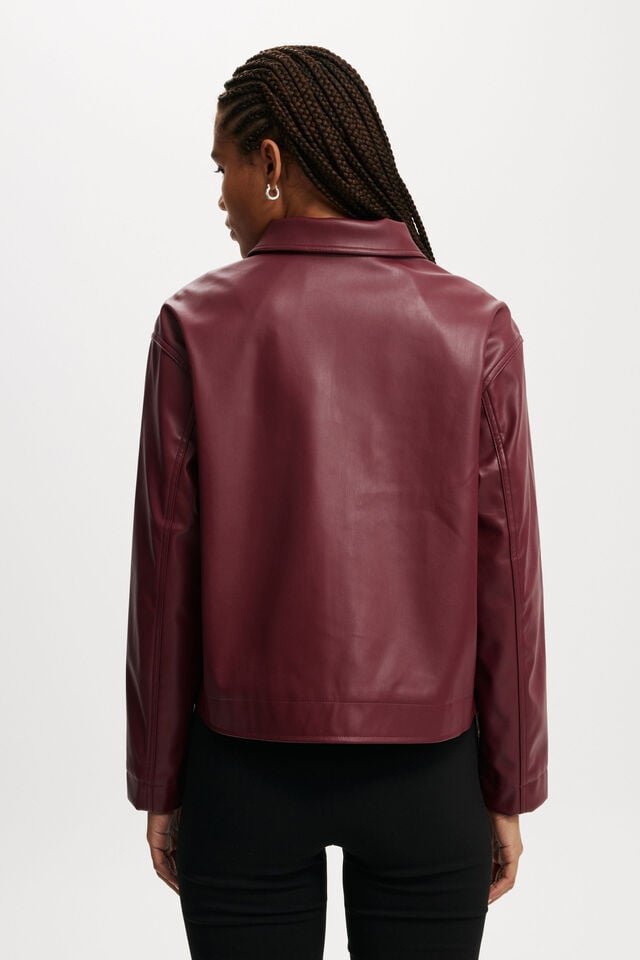 Cotton On Ivy Faux Leather Jacket Deep Cherry
