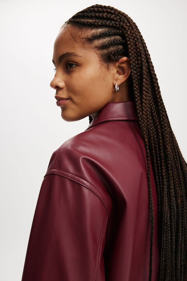 Cotton On Ivy Faux Leather Jacket Deep Cherry