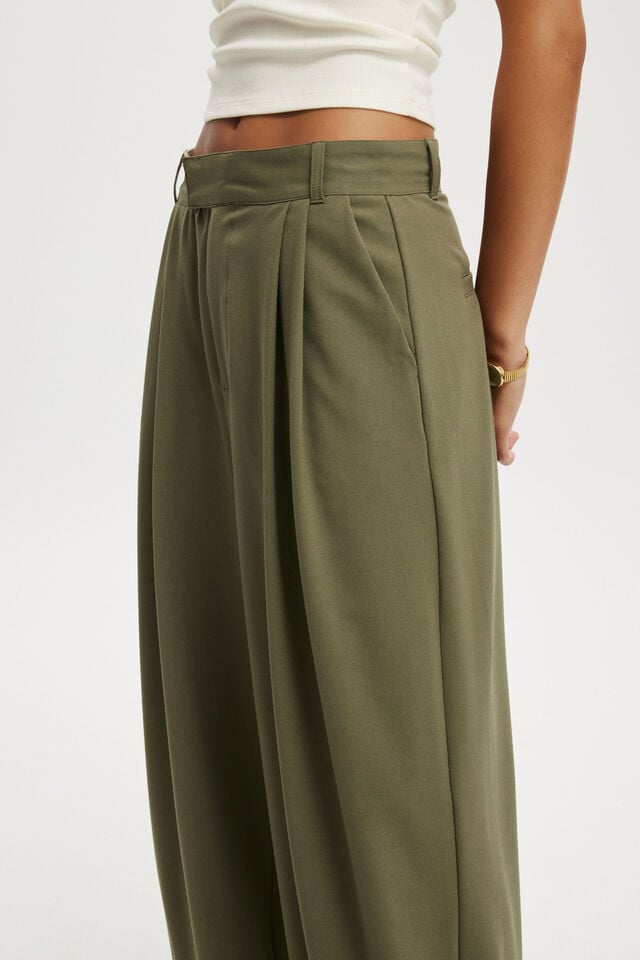 Cotton On Izzy Pleated Suiting Pant Burnt Olive