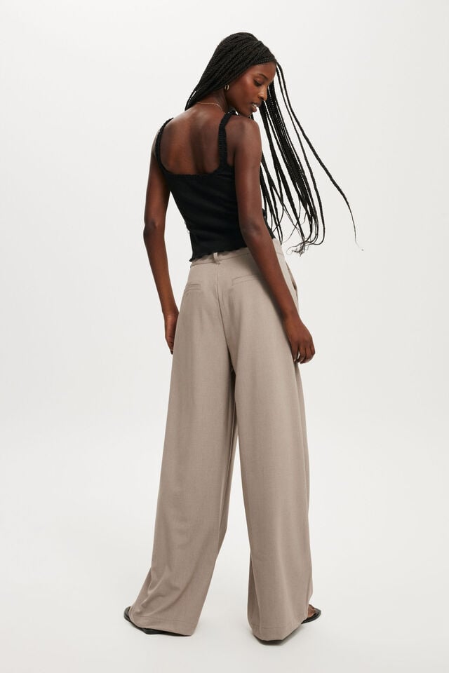 Cotton On Izzy Pleated Suiting Pant Taupe Marle