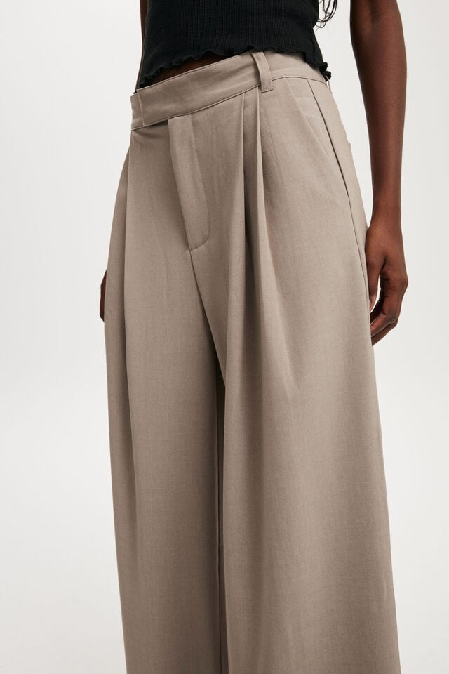 Cotton On Izzy Pleated Suiting Pant Taupe Marle