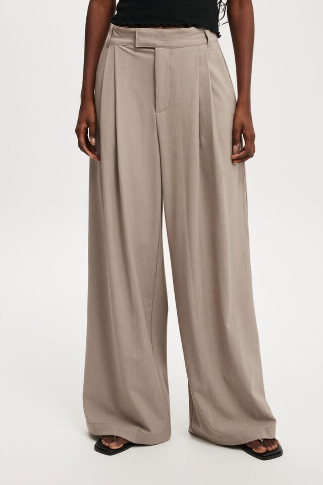 Cotton On Izzy Pleated Suiting Pant Taupe Marle