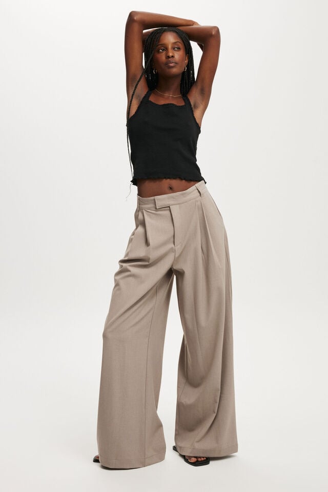 cotton on Izzy Pleated Suiting Pant taupe marle