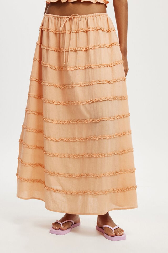 Cotton On Jet Set Tiered Maxi Skirt Soft Orange