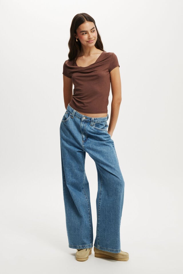 Cotton On Jordie Cowl Neck Short Sleeve Chocolate