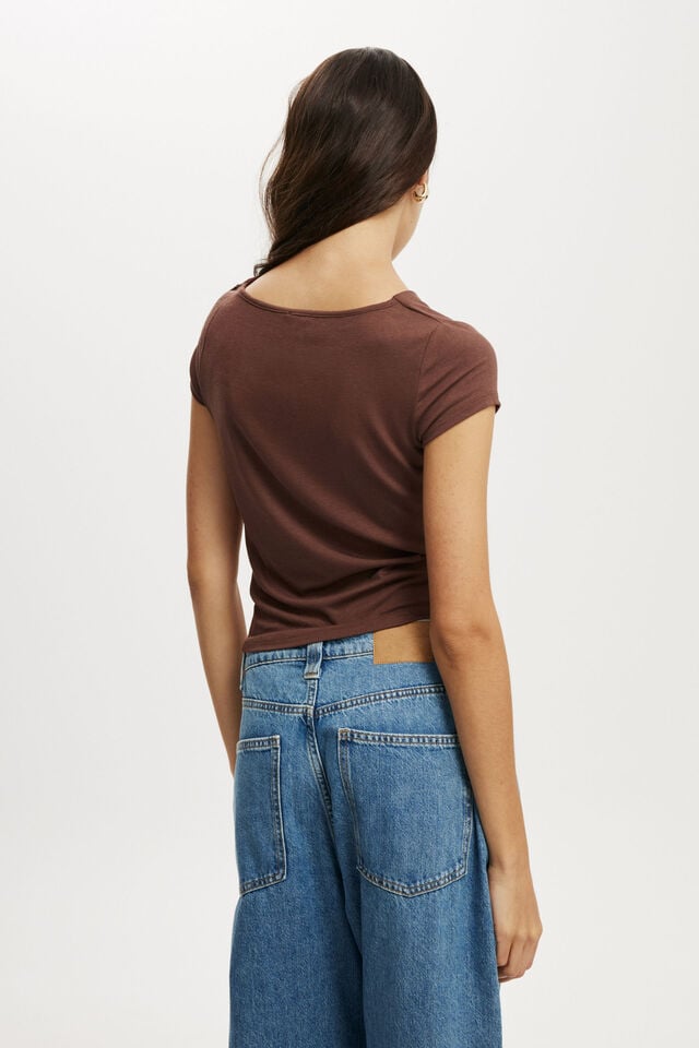Cotton On Jordie Cowl Neck Short Sleeve Chocolate
