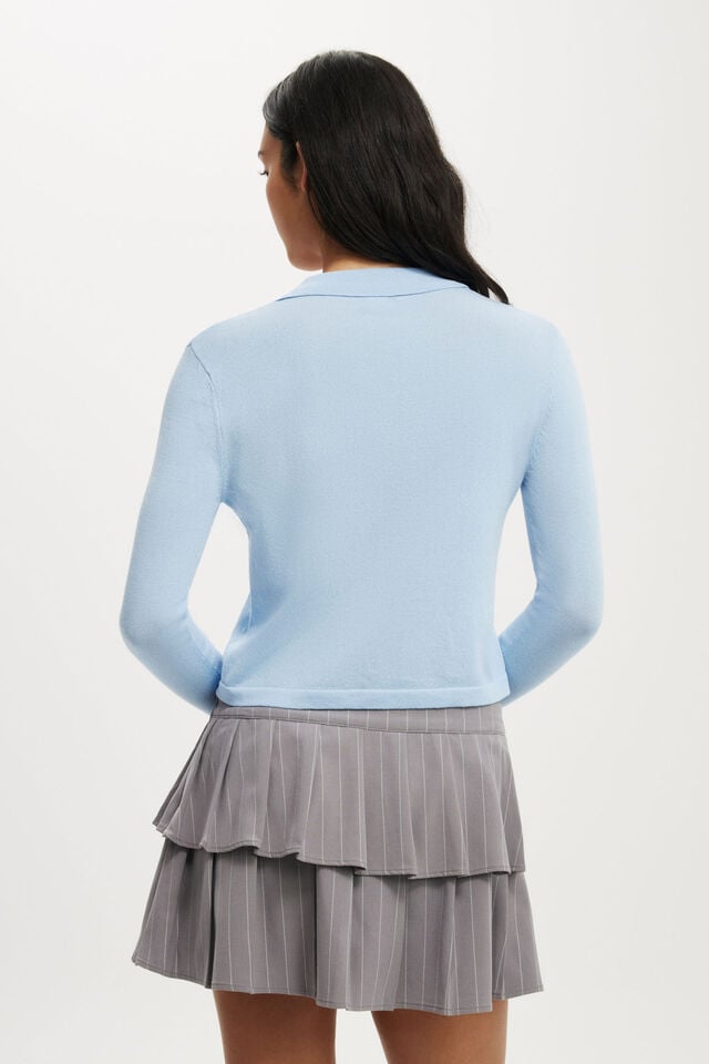 Cotton On Knit Button Polo Long Sleeve Serene Blue
