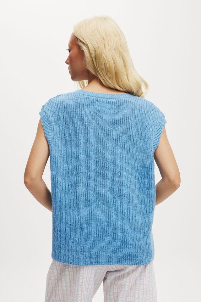 Cotton On Knit Button Up Vest Adrift Blue