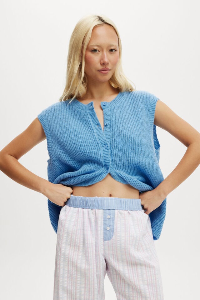 cotton on Knit Button Up Vest adrift blue