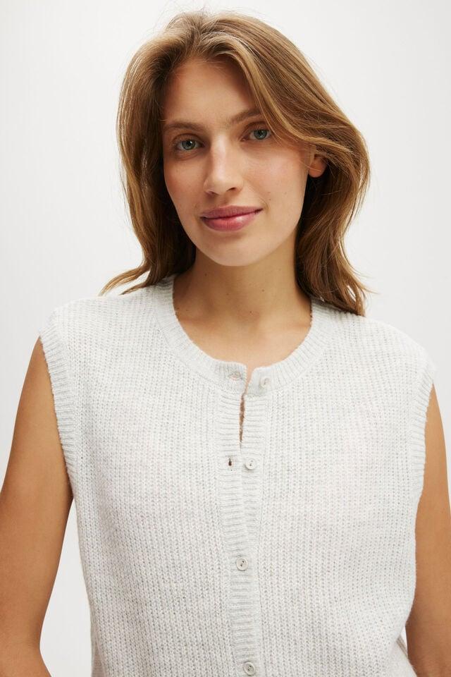 Cotton On Knit Button Up Vest Light Grey Marle