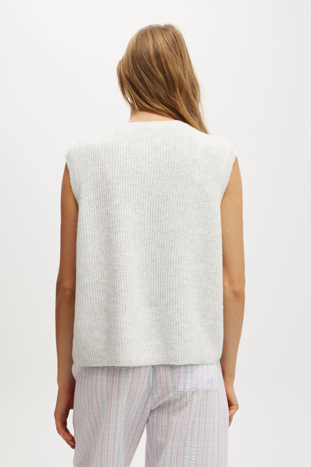 Cotton On Knit Button Up Vest Light Grey Marle
