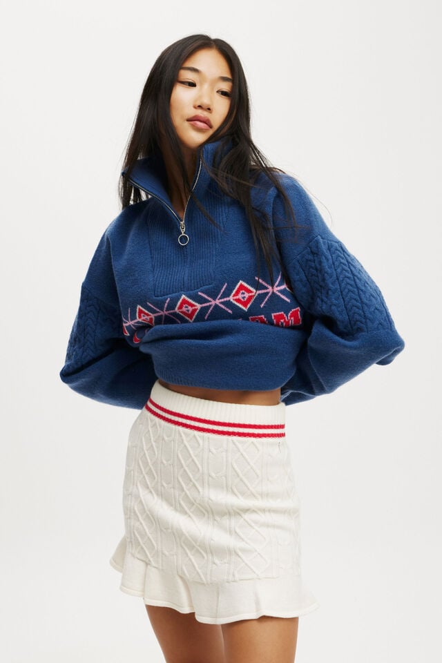 Cotton On Knit Flippy Skirt Coconut Milk/ Raspberry