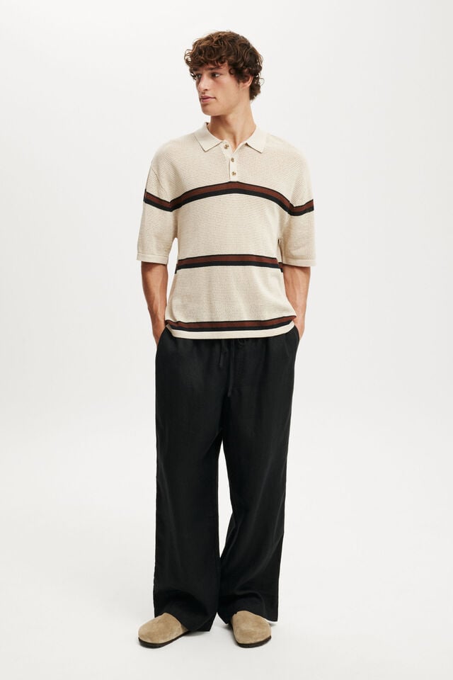 Cotton On Knitted Polo Natural Stripe