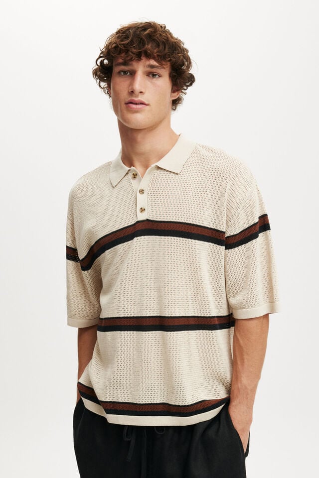 cotton on Knitted Polo natural stripe