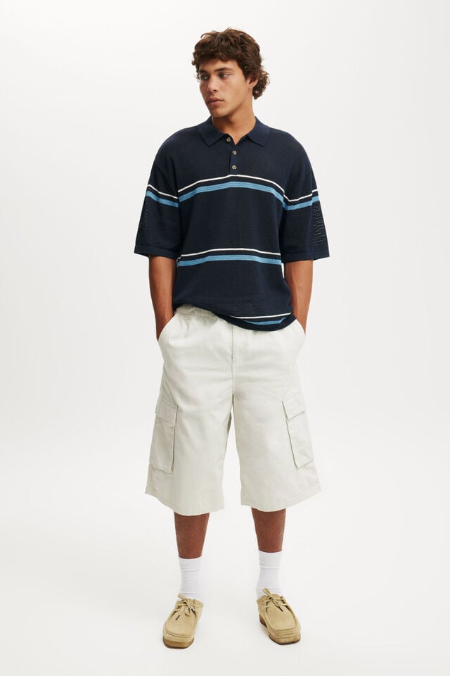 Cotton On Knitted Polo Navy Stripe