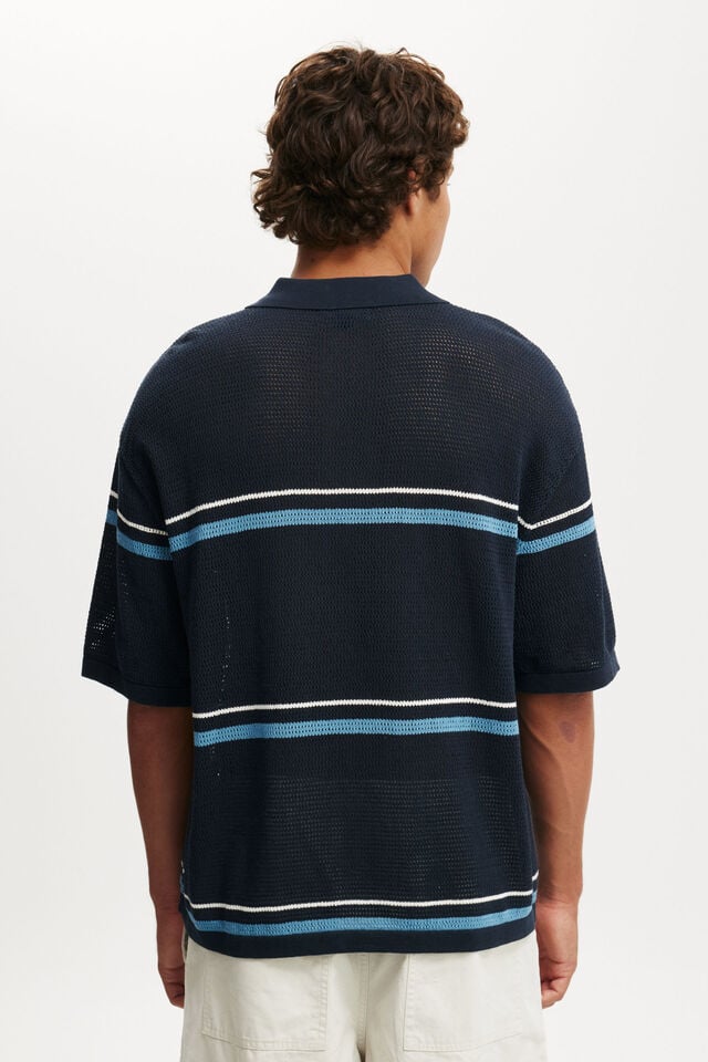 Cotton On Knitted Polo Navy Stripe