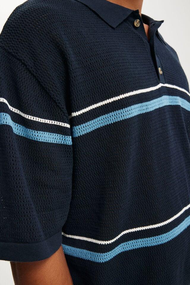 Cotton On Knitted Polo Navy Stripe