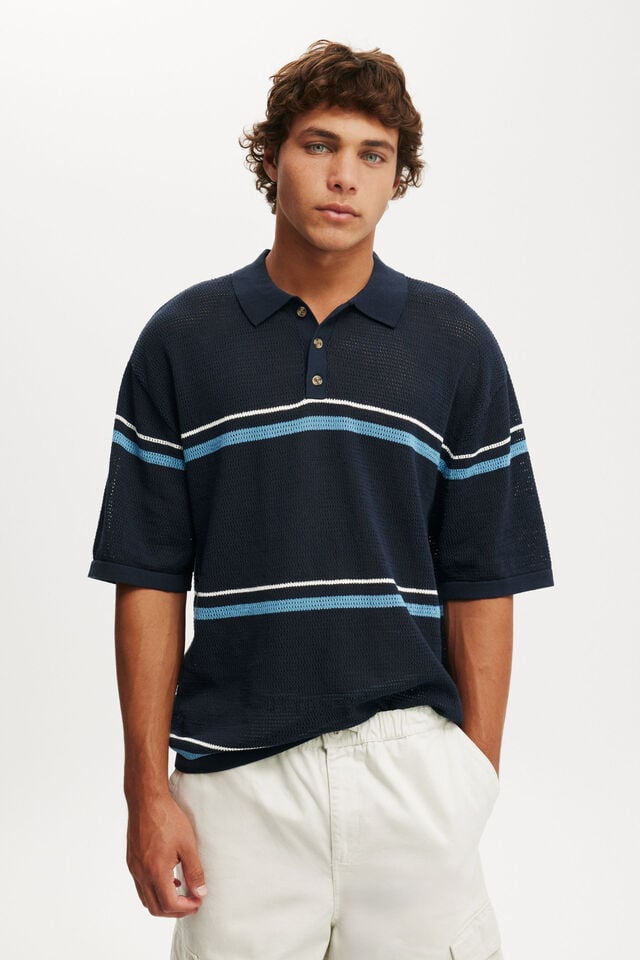 cotton on Knitted Polo navy stripe