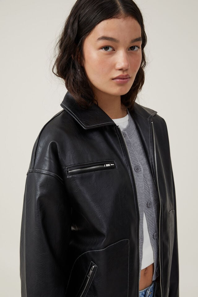 Cotton On Leo Faux Leather Jacket Black