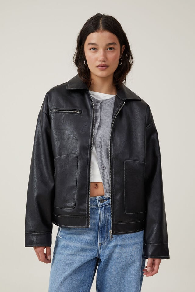 cotton on Leo Faux Leather Jacket black
