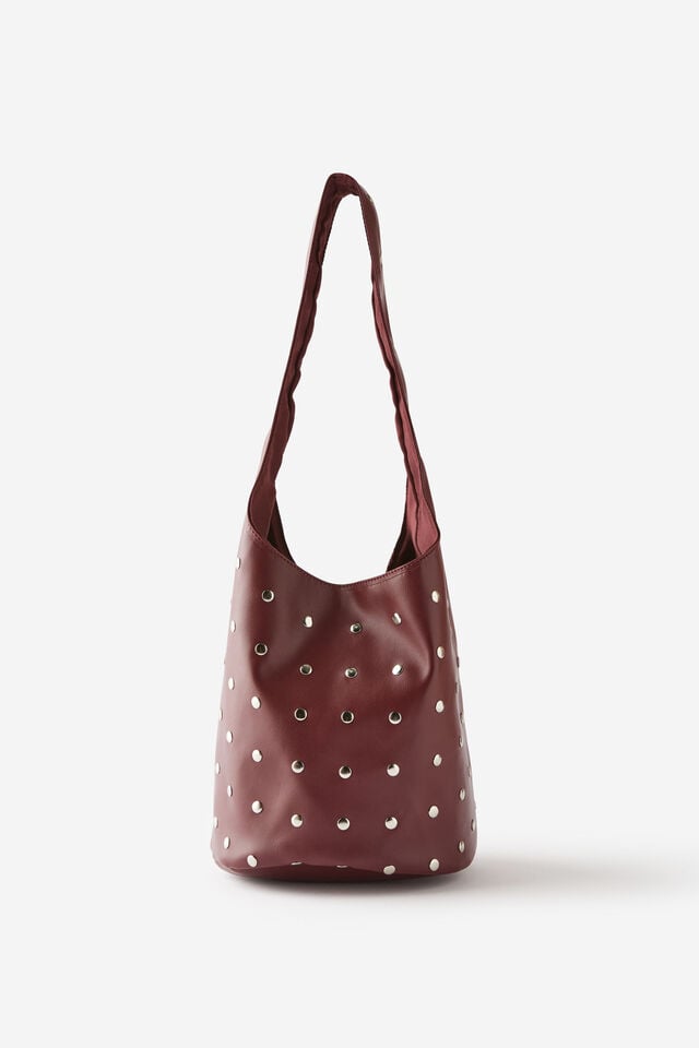 cotton on Lia Studded Bucket Bag berry/studded