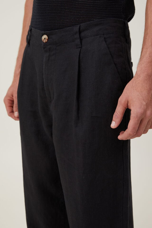 Cotton On Linen Pleat Pant Black