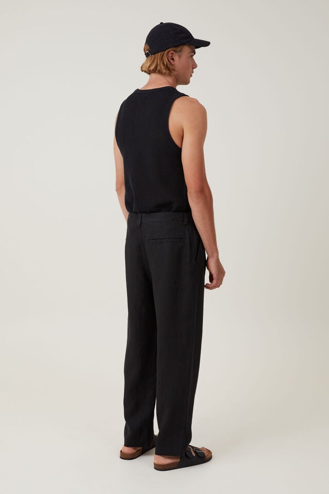 Cotton On Linen Pleat Pant Black